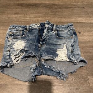 American Eagle Outfitters Blue Distressed Jean Shorts
